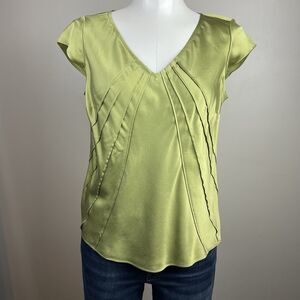 talbots petite Pure Silk Y2K Vintage Pistachio Green Vneck Blouse